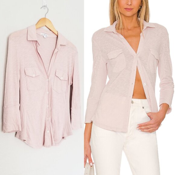 James Perse Sheer Slub Side Panel Shirt Pale Ballerina Pink Size M $185 WUA3042 - Picture 5 of 16